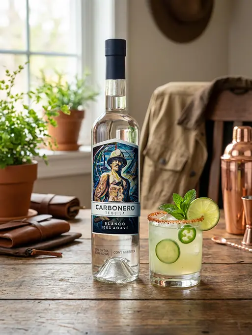 Carbonero Tequila bottle and cocktail